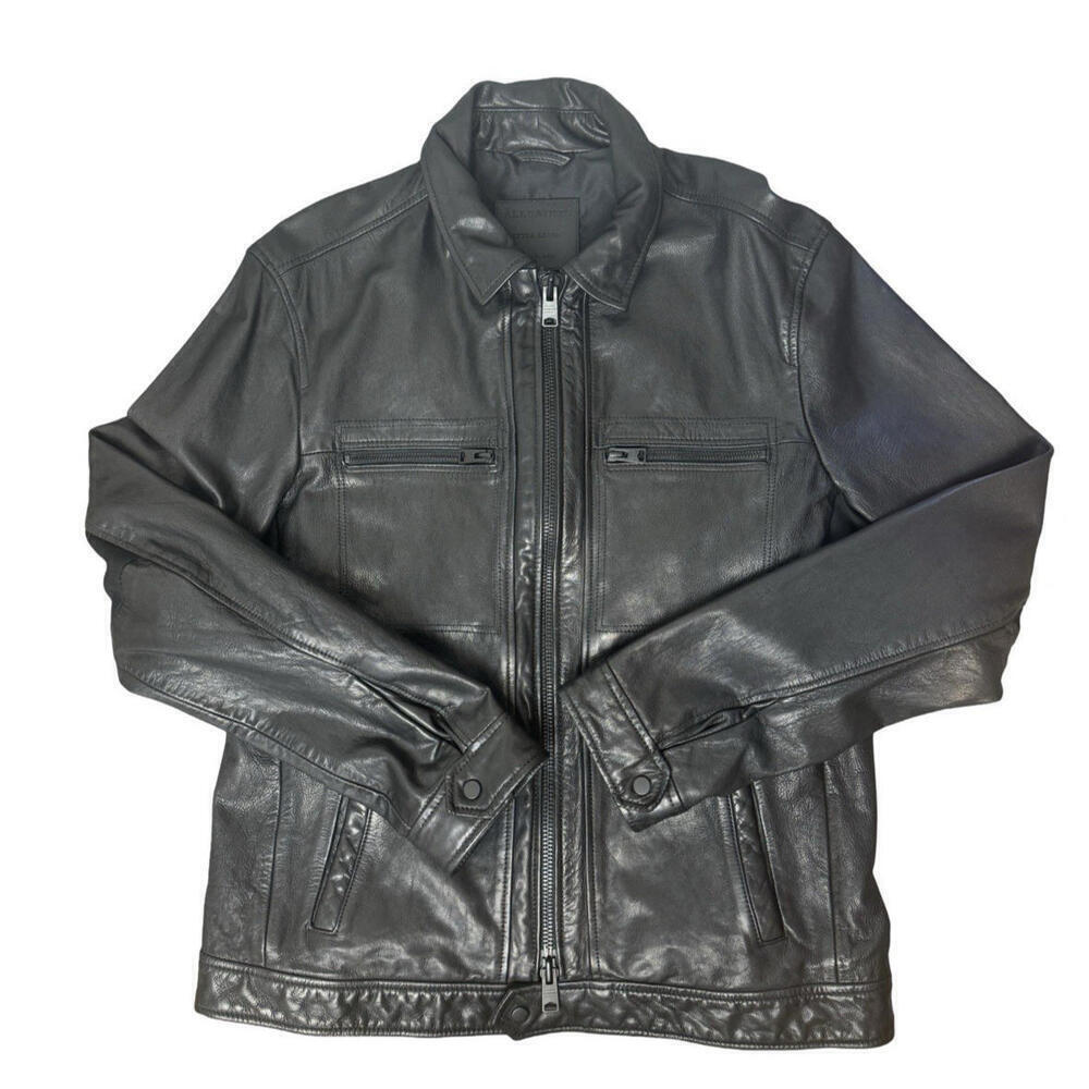 AllSaints Lark Leather Jacket Black Size XL